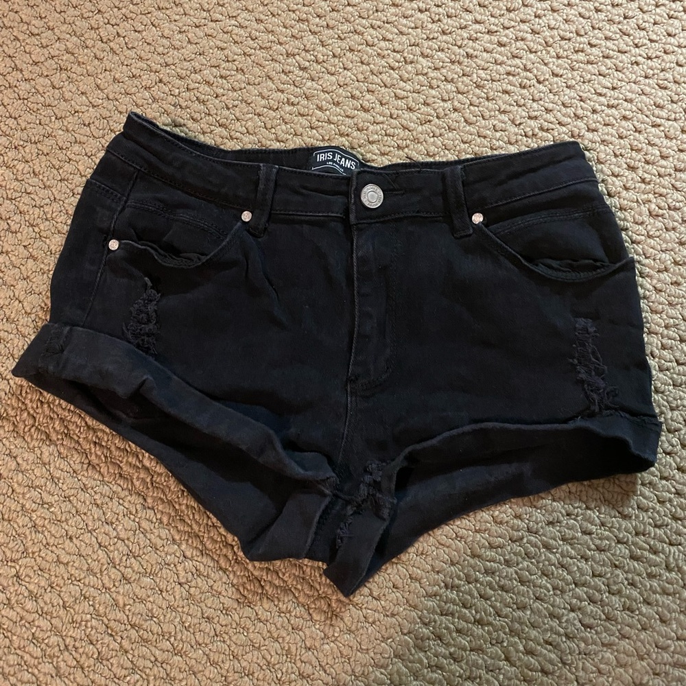 Black plain denim shorts stretchy
